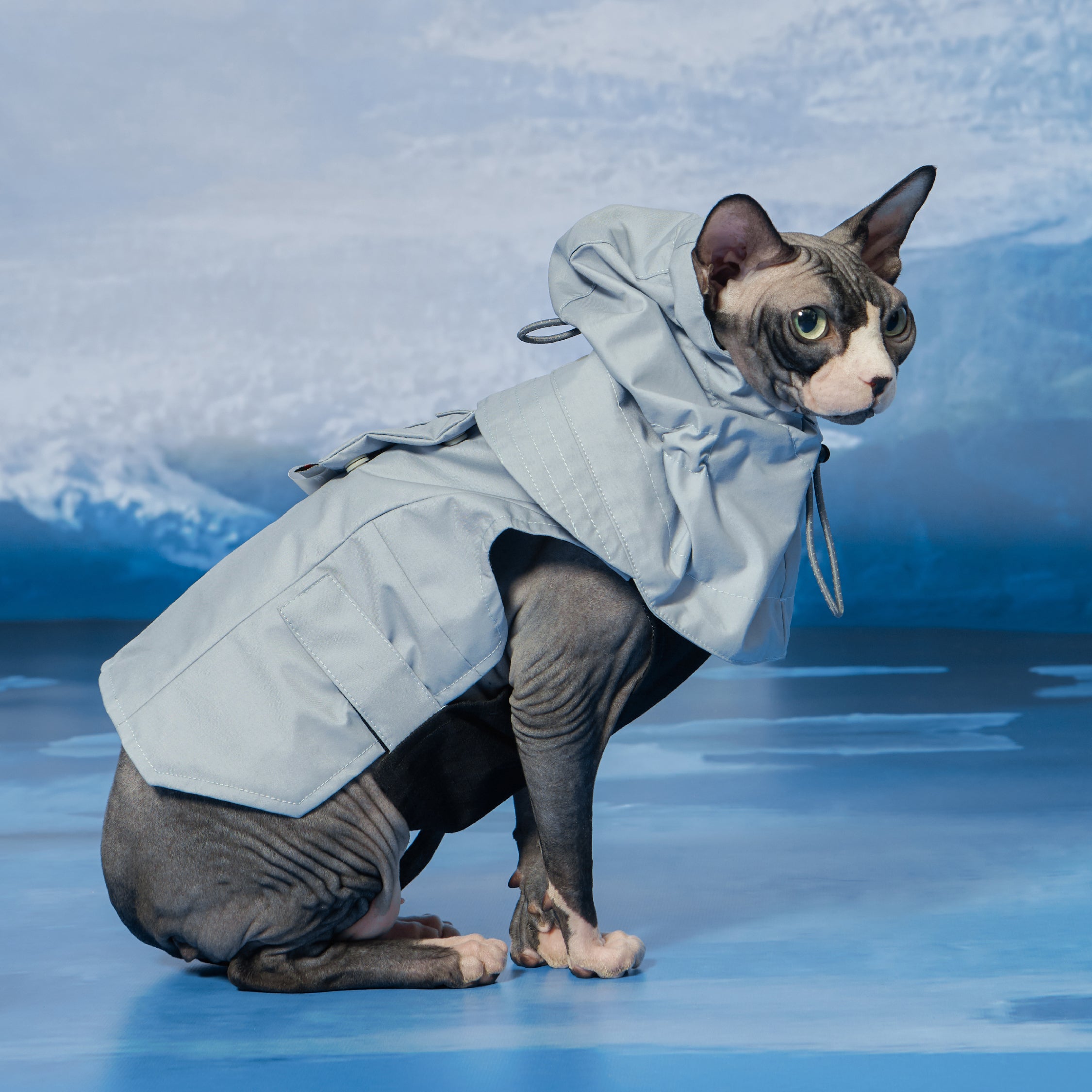 yama paws / sade rain parka grey blue